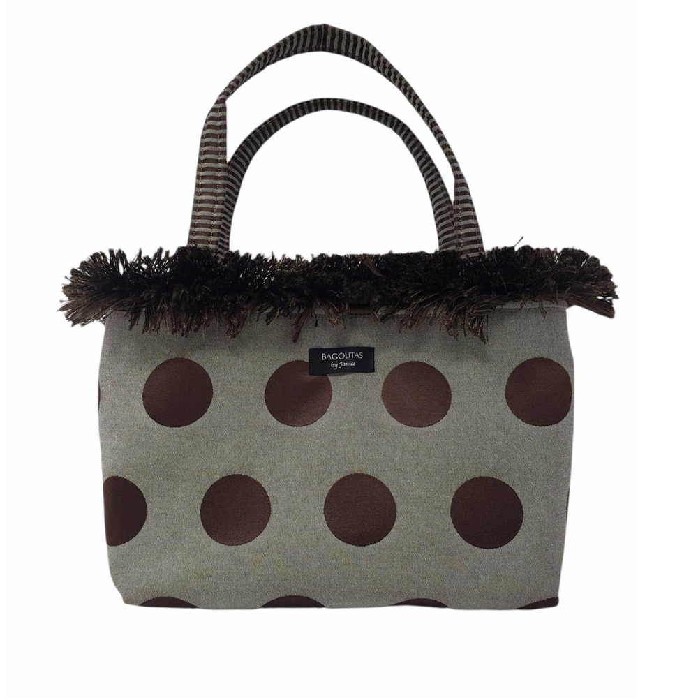 Bagolitas by Janice brown polka dot fringe tote bag